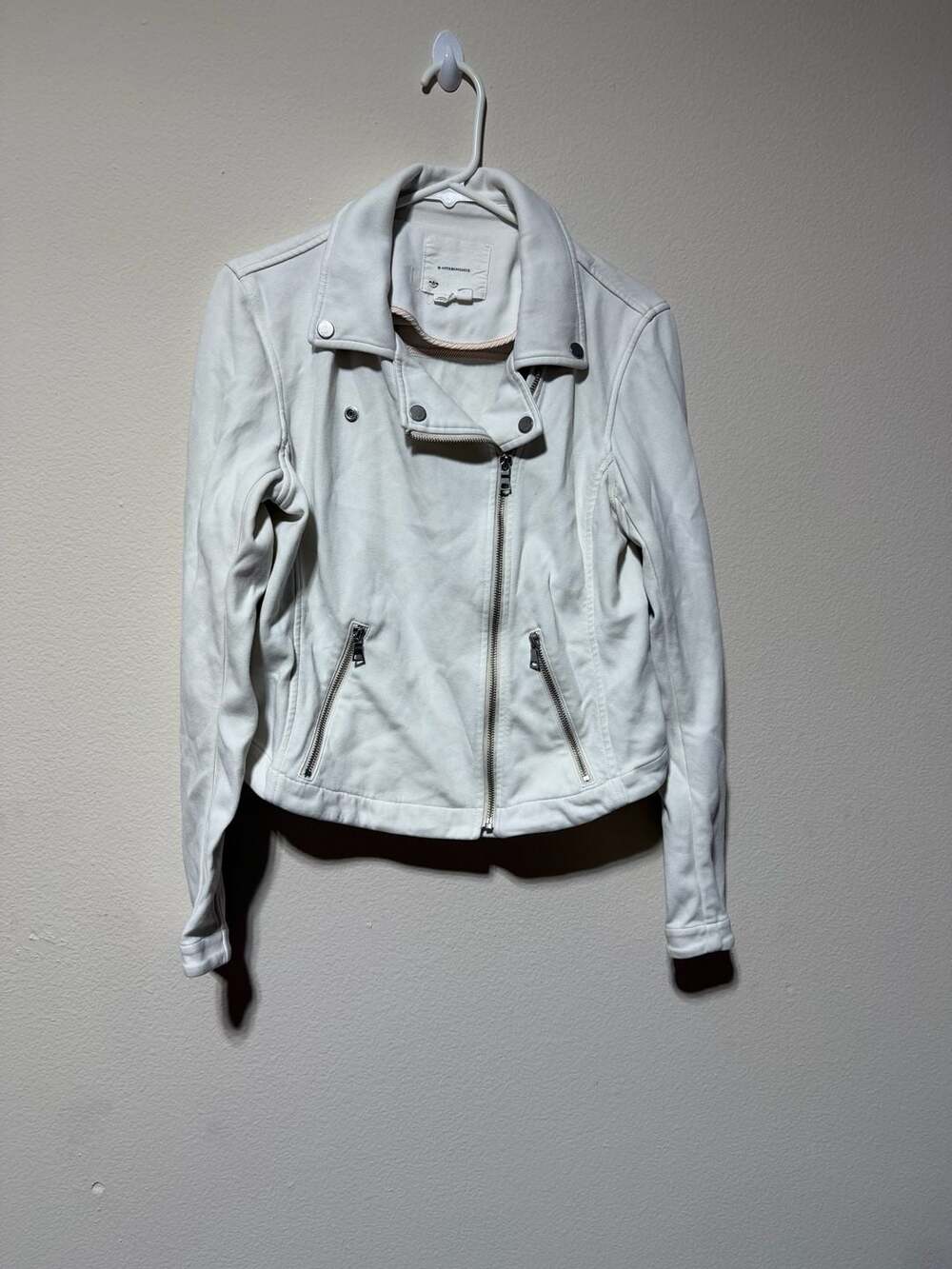 by Anthropologie Cream Knit Moto Jacket Size M